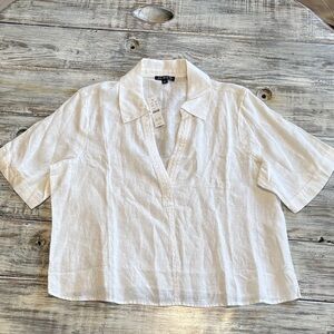 NWT, J Crew white 100% linen top, size L